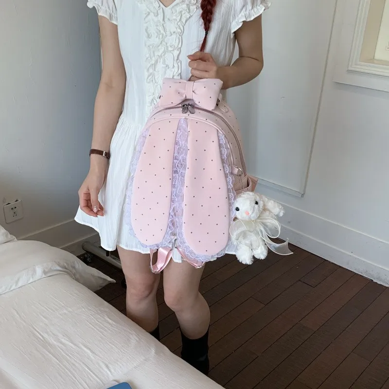 korean-style-rabbit-ear-double-shoulder-backpack-for-women-summer-2026-commuter-student-bag-simple-chic-polka-dot-design