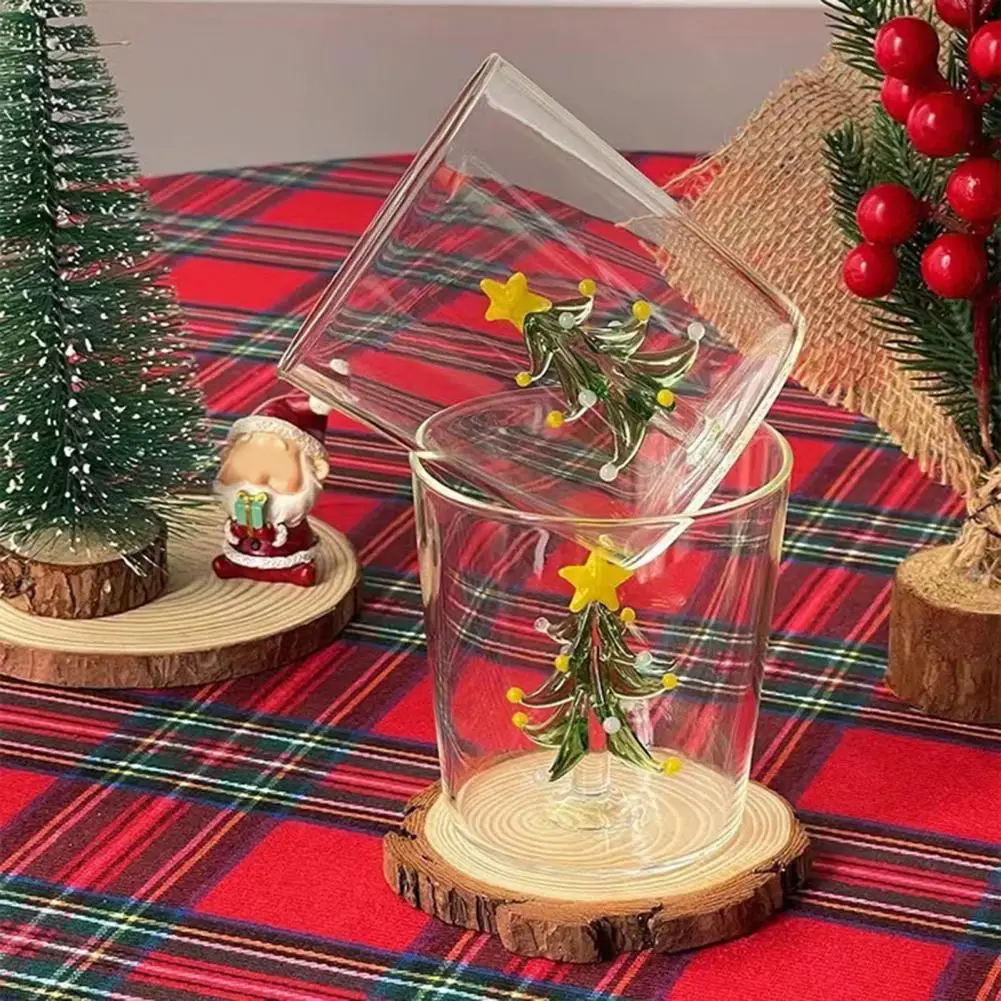 Festive Drinkware Christmas Wine Glasses 3d Christmas Tree Glass Cup High Borosilicate Stemless Wine Tumbler for Cocktails