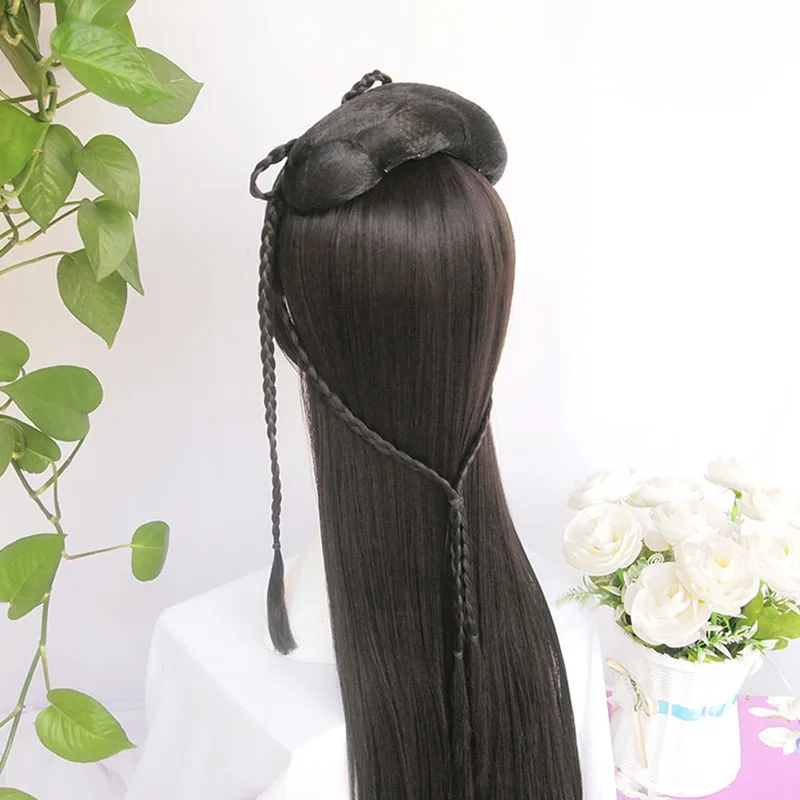 Vintage Wig Chinese Ancient Style Wig Ornament Hanfu Hair Braids of Hair Air Bangs Chinese Qin Han Dynasty Traditional Hairstyle