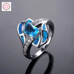 JLR-167 Blue Crystal Blue Opal White Zircon Fashion Jewelry For Women Wedding Rings