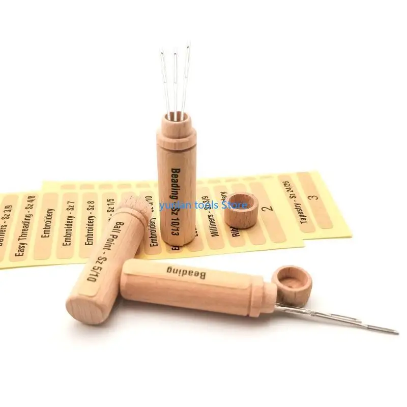 

50LB 8Pcs Sewing Needle Storage Tubes with Labels Stickers Wooden Storage for Case Sewing Pin Knitting Needle Storage Contain
