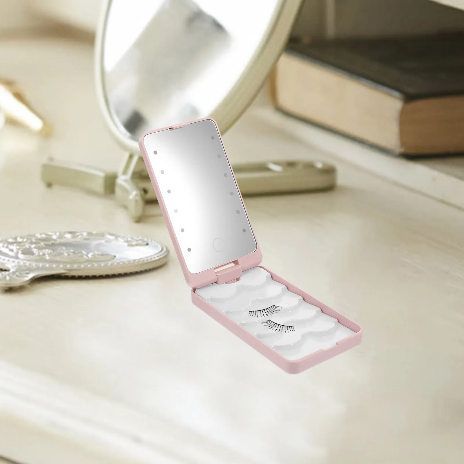 

Eyelash Storage Box ABS Plastic Durable Lightweight LED Mirror Eyelash Holder ganizer Makeup Container Mascara Adhesive