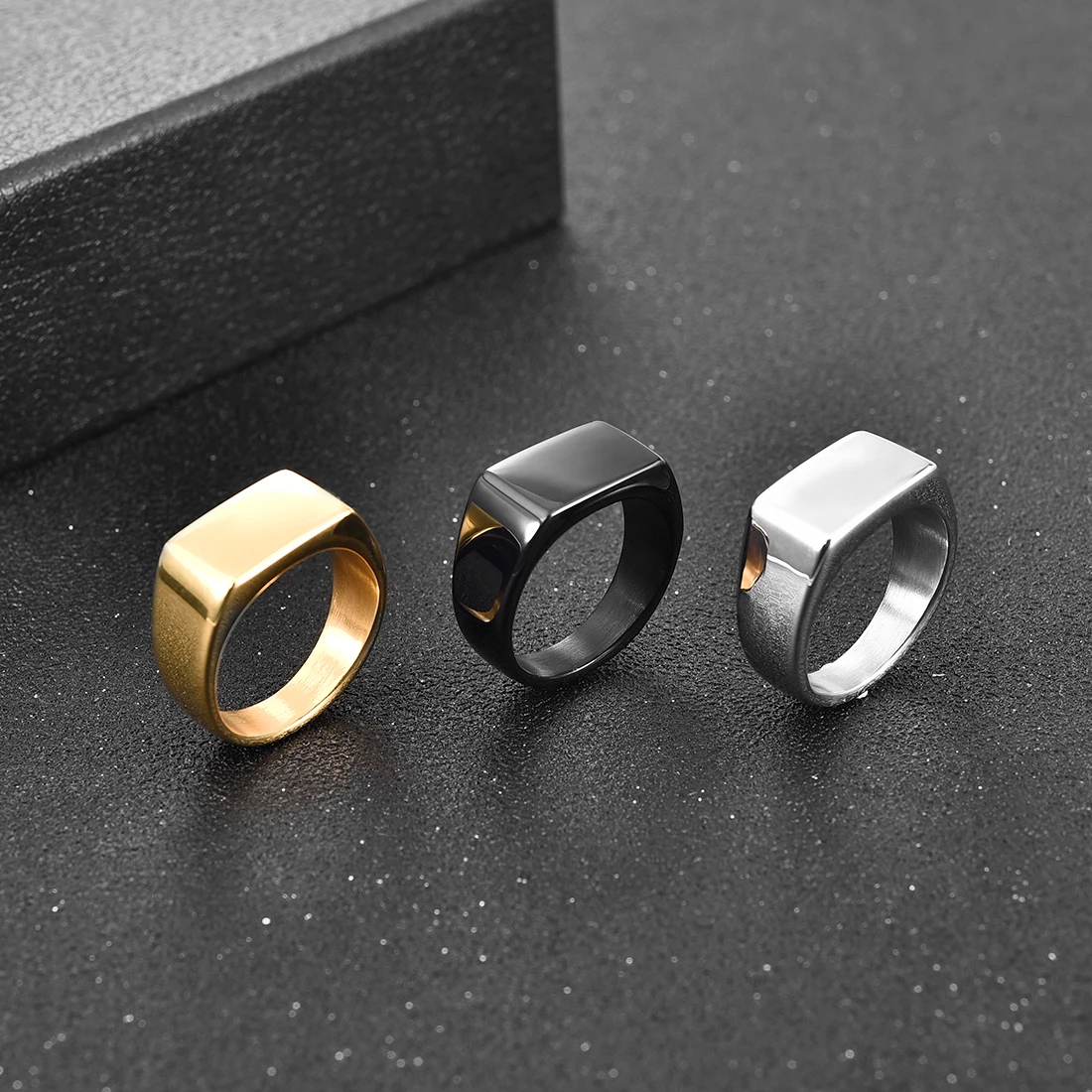 Fashion Men\'s Stainless Steel Rings Smooth Black Width Signet Square infinity Finge Ring Hiphop Male Wedding Party Jewelry Gift