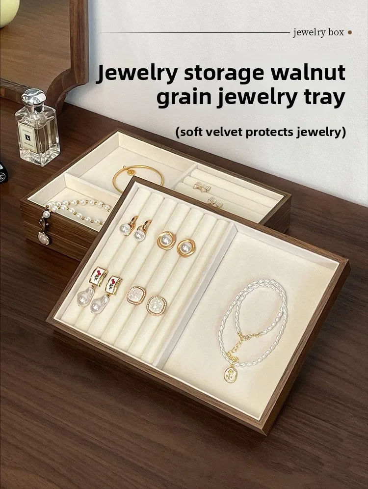 High-end Walnut Pattern Jewelry Tray Large Capacity Multi-grid Ring Necklace Stud Earrings Jewelry Storage Display Tray