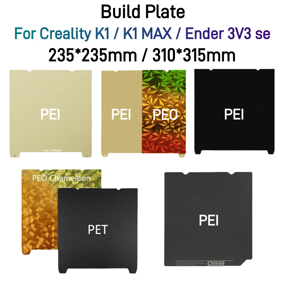 For Creality K1 / K1 MAX Build Plate 310X315mm PEI Build plate 235X235mm For Ender 3 v3 se / Ender 3 S1 PRO / Ender-5 S1