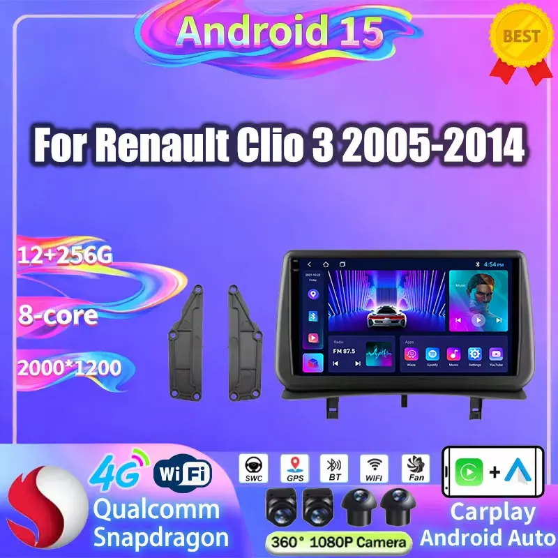 Android 15 Car Radio Wireless CarPlay for Renault Clio 3 2005-2014 5G Multimedia Player Navigation GPS 2din Autoradio DVR WIFI