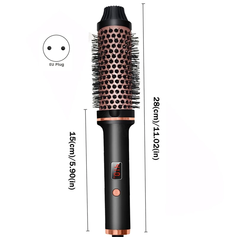 Rizador de pelo, cepillo doble PTC, peine alisador de pelo calentado, 38Mm, voluminizador térmico, rizador iónico, enchufe europeo