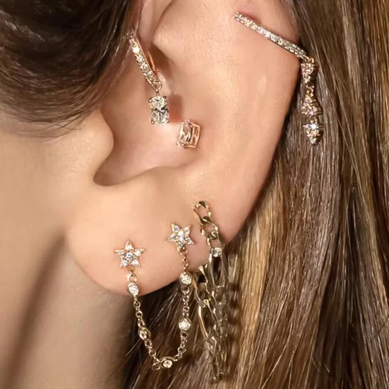 FLORATO 925 Sterling Silver Earrings Triangular Zirconia Pendant Hoop Tassel Earrings for women Fashion Luxury Wedding Jewelry