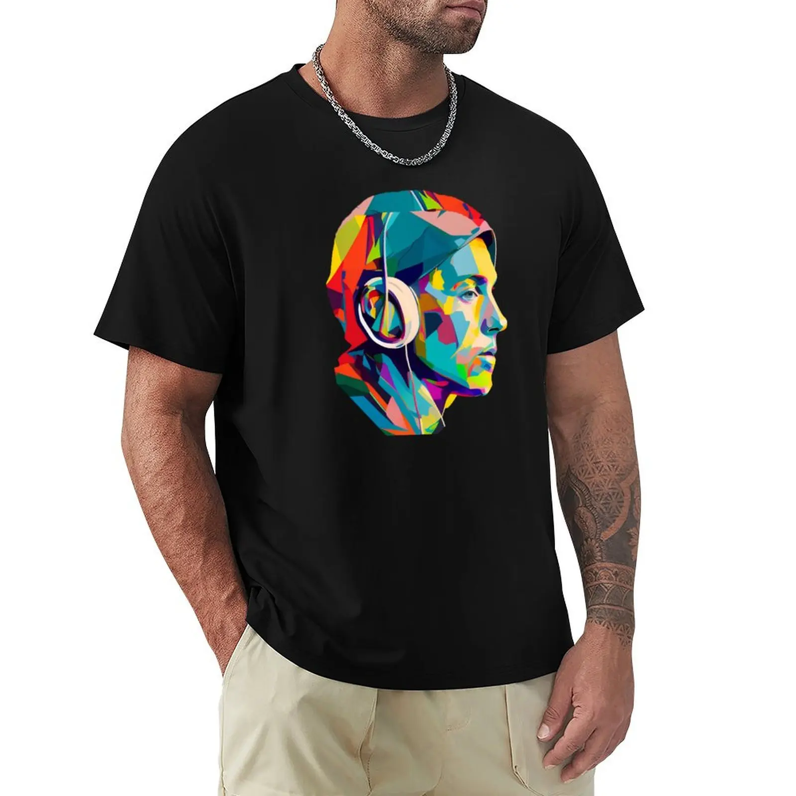 hip hop singer music wpap headset colorful T-Shirt t shirts for man cotton T-Shirt