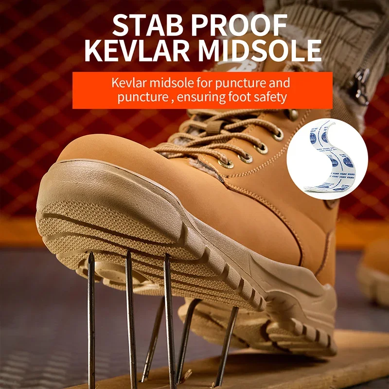 New 2024 Fashion Winter Velvet Work Safety Boots For Men Nail Proof Indestructible Waterproof Steel Toe Cap Male Sneakers