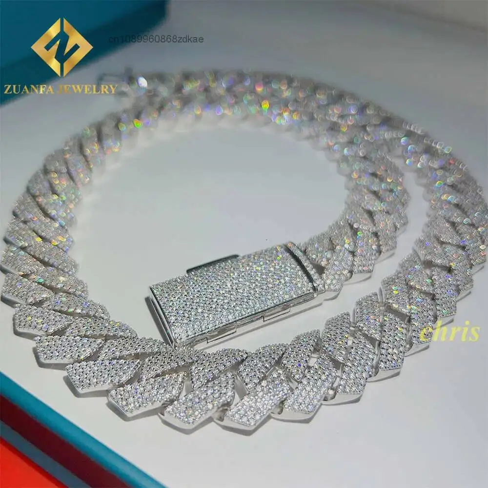 Luxury Miami Chain Ready to Ship 18mm 925 Sterling Silver Vvs Moissanite Iced Out Cuban Link Chain.