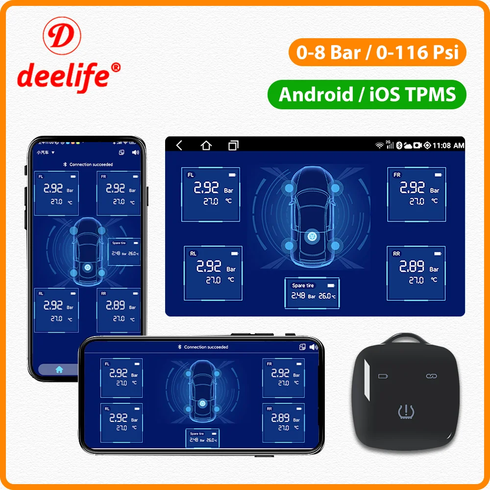 Deelife Car TPMS for Android iOS Tire Pressure Monitoring Control System 4-5 Wheel Tyre Sensor Bluetooth-compatible BLE TMPS