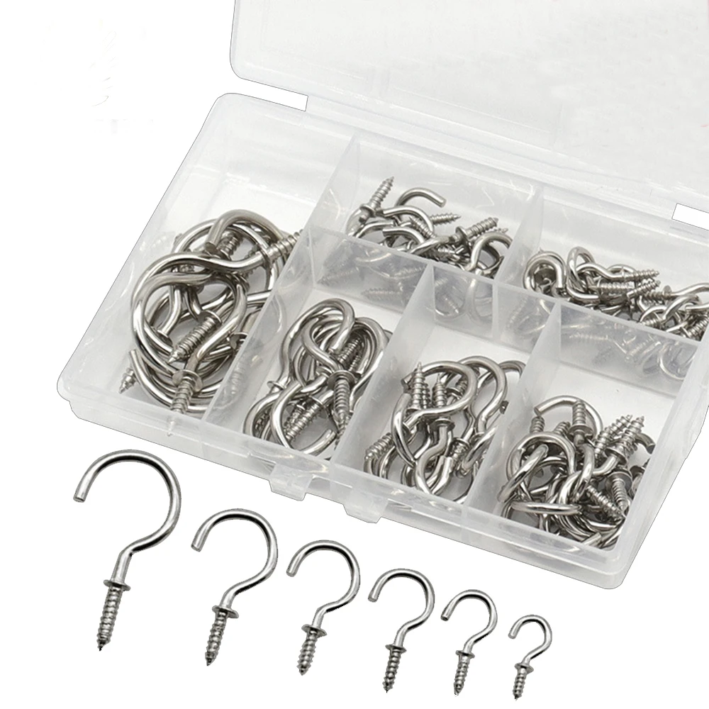 6 Size Heavy Screw Hooks Brass Plated Cup Hook Shouldered Screw hanging Heavy Duty Cup extend a Hooks