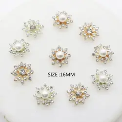 10Pcs Flatback Snowflake Buttons Plating Pearl Buckle Apparel Sewing Rhinestone Button DIY Clothing Decoration Hairpin Accessory