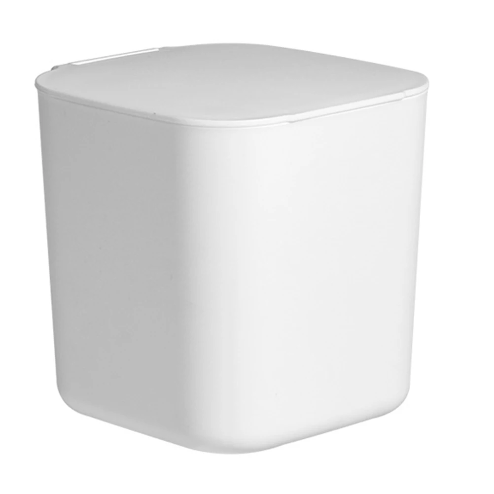 

Portable Desktop Trash Can For Office Home Use Flip Lid Garbage Bin Makeup Tools Holder Simple Design Plastic Rubbish