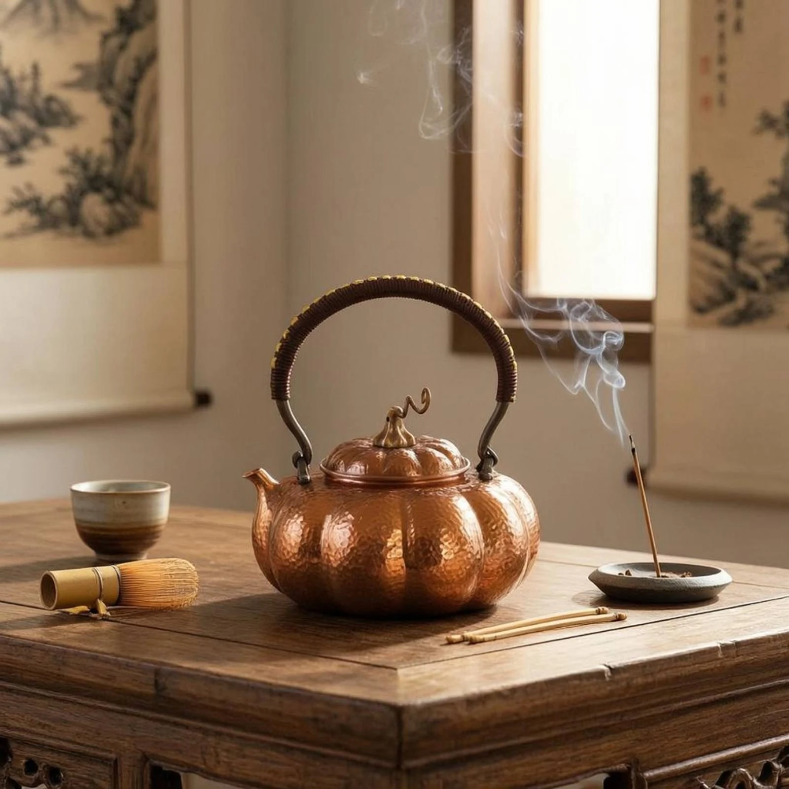 

Pumpkin-Shaped Teapot Cord-Wrapped Handle Copper Tea Pot