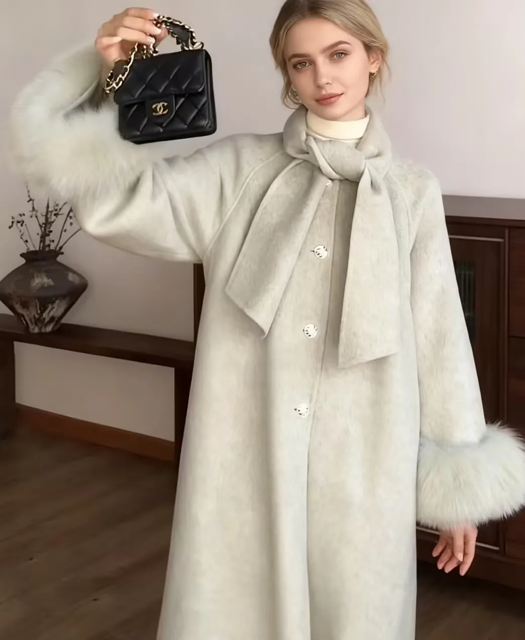 

Шерстяные пальто, женское шерстяное пальто, оранжевое осеннее синельное бархатное пальто с рукавами-фонариками, шикарный стиль, клубные мероприятия для колледжа, отдых