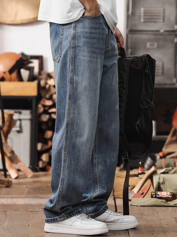 

Smooth Dra Thin Denim Jeans Men's Straight Leg Summer Trendy Loose Wide Leg Pants Casual Wear All Seasons
