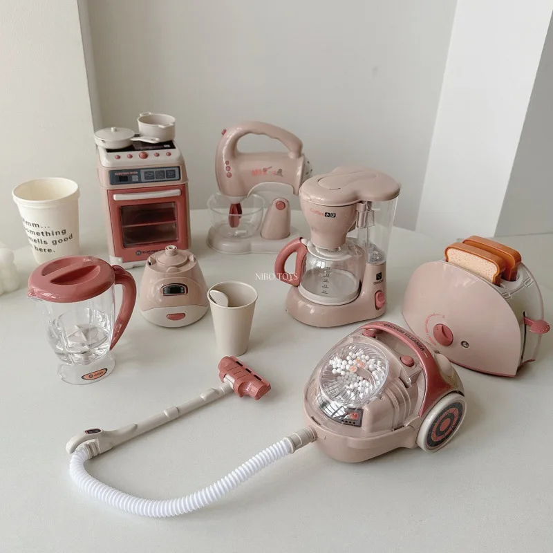Mini juego de cocina de imitación para niños, juego de juguetes con sonido eléctrico, barredora de agua al vacío, exprimidor doméstico, lavadora de café, regalos de juguete