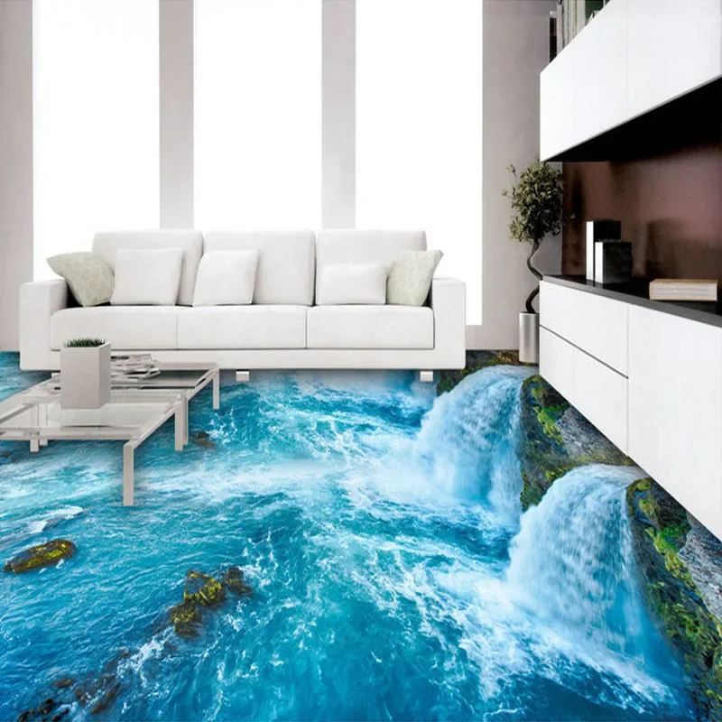 

Custom Photo 3D Flooring Wallpaper Waterfall Running Water Modern Living Room Bathroom Floor Mural PVC Self-adhesive Home Decor