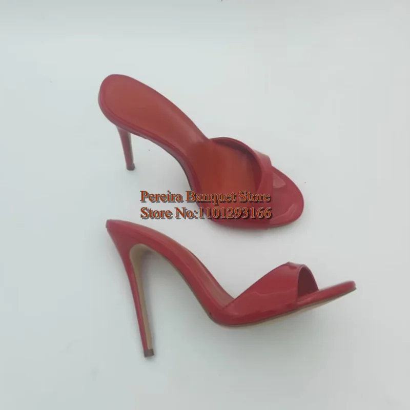 Stylish Red Patent Leather High Heel Slippers Open Toe Cover Heels Women Summer Sandals Big Size 46 Drop shipping