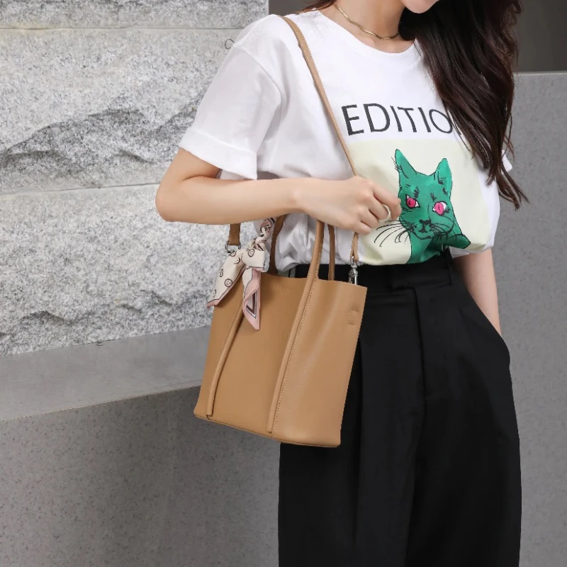 New Women's Tote Bag Fashion Handbag High Quality Genuine Leather One Shoulder Messenger Bag High-capacity Luxury Bucket Bag