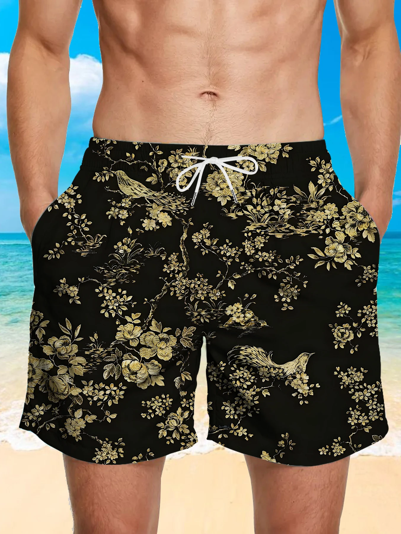 

Fashion Digital Full Print Beach Pants Men Lightweight Quick Dry Casual Shorts