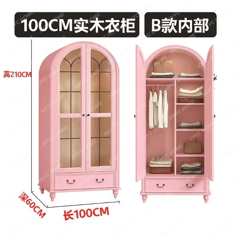 

SLPure solid wood small apartment arched wardrobe dopamine princess powder storage wardrobe