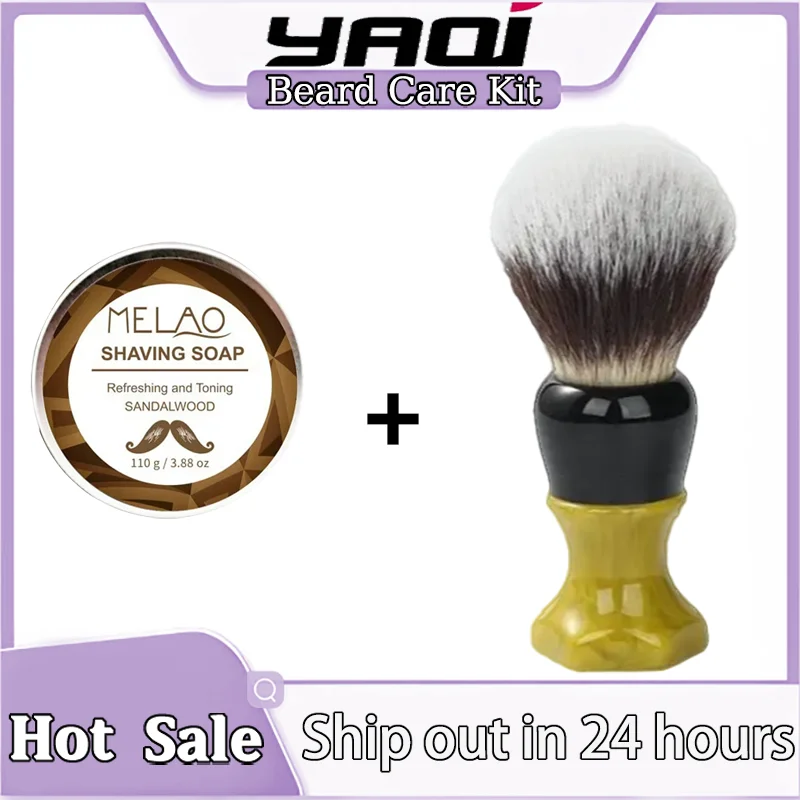 YAQI Ever-hopeful Cat's Whisker Synthetic Hair Mens Wet Shaving Brush & Sandalwood Soap Set Men’s Grooming Kit for Wet Shaving