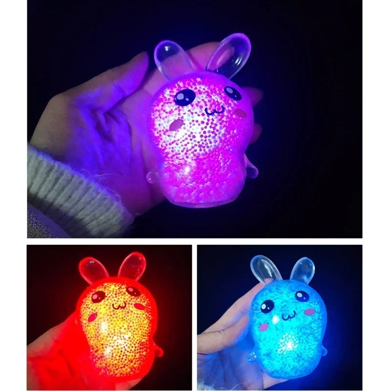 Stress Ball Squeezable Bunny Luminous Toy Fidget Pressure Release Beads Stuffed Toys for Children Adults Anxiety Reduce