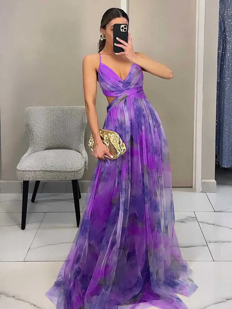 Boho Chic Jurken voor Feestjes Hoge Taille Dames Zomerjurken Verjaardag Sexy Mesh Rugloze Spaghettiband Maxi Jurk Slankmakend