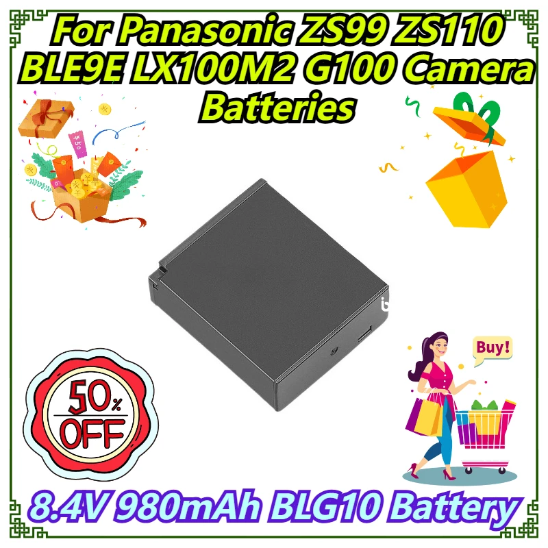 

8.4V 980mAh BLG10 Battery For Panasonic ZS99 ZS110 BLE9E LX100M2 G100 Camera Batteries