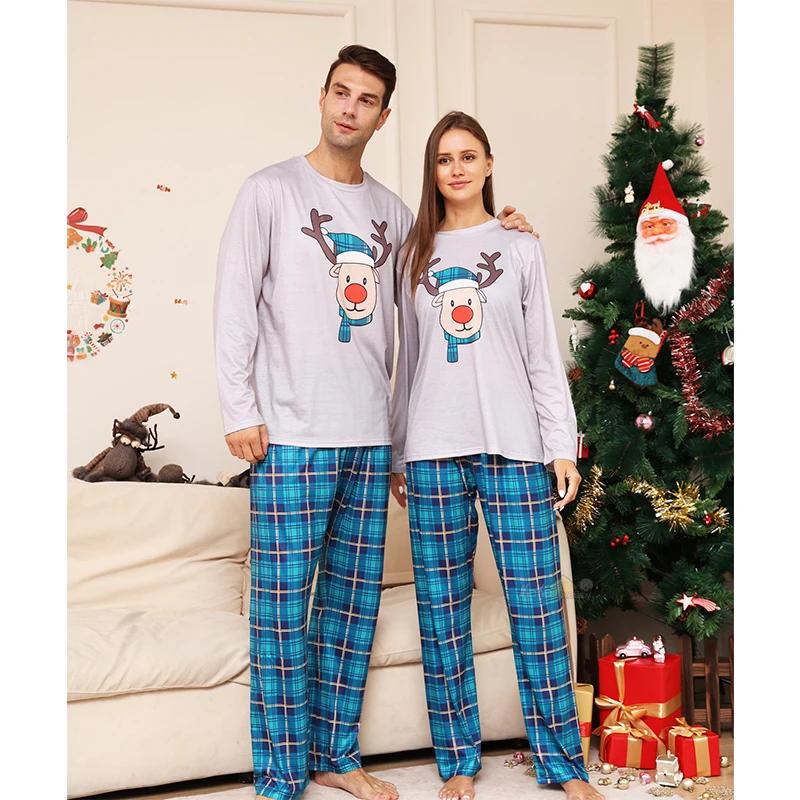 Xmas Pajamas Outfits Family Matching 2024 New Year Elk Plaid Printed 2PCS Pyjamas Pants Print Adult Kids Baby Christmas Clothing