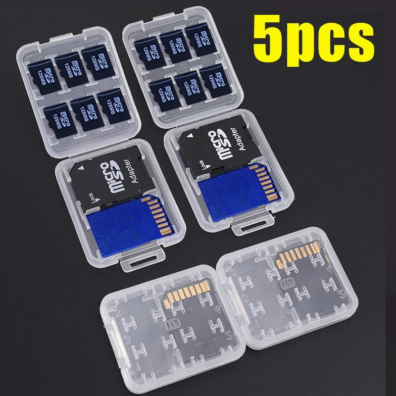 1-5pcs 8 in 1 Protector Holder Plastic Transparent mini For SD SDHC TF MS Memory Card Storage Case Bag Memory Card Protecter Box
