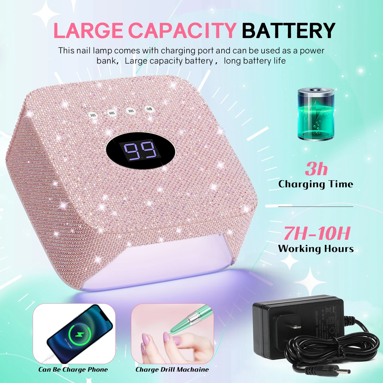 Professionelle wiederaufladbare UV-LED-Nagellampe, kabellose Nagelhärtungslampe mit automatischem Sensor für Fingernägel und Zehennägel im Heimsalon