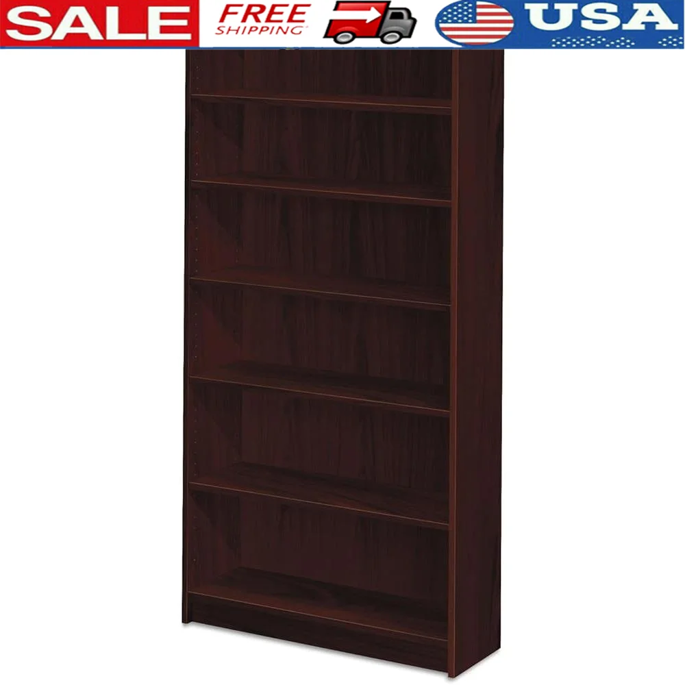 Durable Modern Office Bookcase with 6 Shelves Stain and Abrasion Resistant Laminate Wipe Clean Design Leveling Glide System