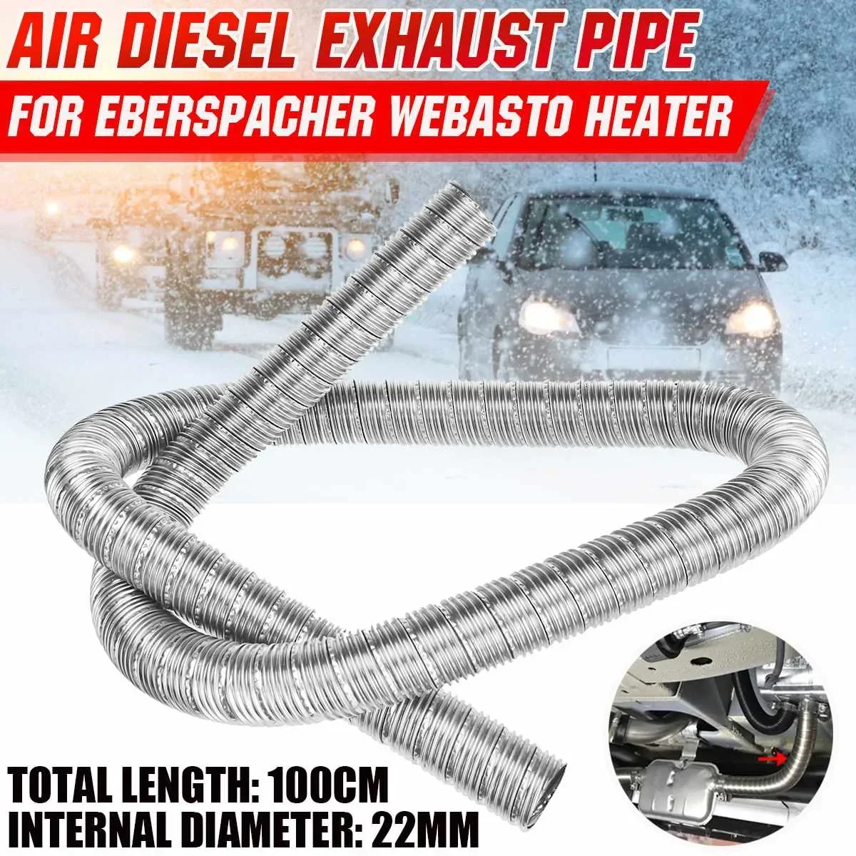 

100cm 22mm Air Diesel Parking Heater Exhaust Pipe Stainless Steel Dual-layer Gas Vent Hose Tube For Webasto Eberspacher