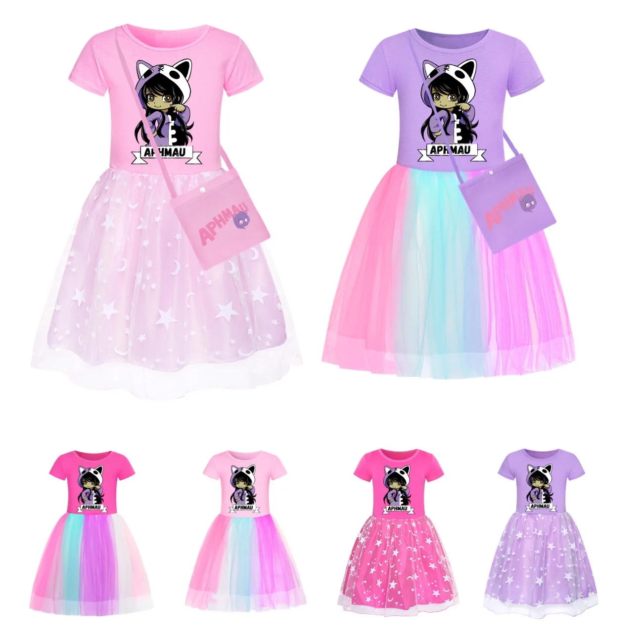 Dress APHMAU Baby Girls Short Sleeves Casual Dresses Kids Birthday Wedding Party Vestidos Children Halloween Outfits 3179