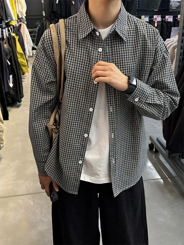 Unisex Plaid Long Sleeve Shirt Loose Casual Style Women's Men's Spring Autumn New Fashion Couple Outerwear Top Polyester