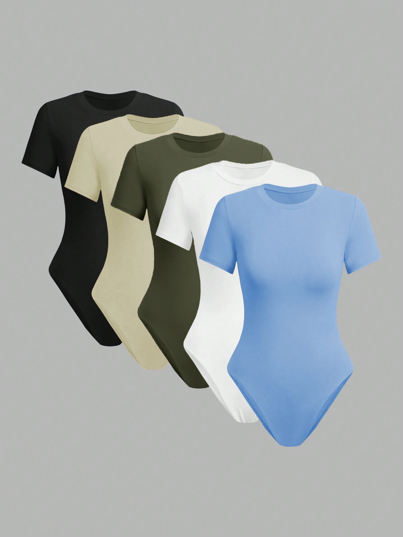 

The new 5-piece women's tight-fitting top with a round neck is casual and versatile for spring, summer and autumn