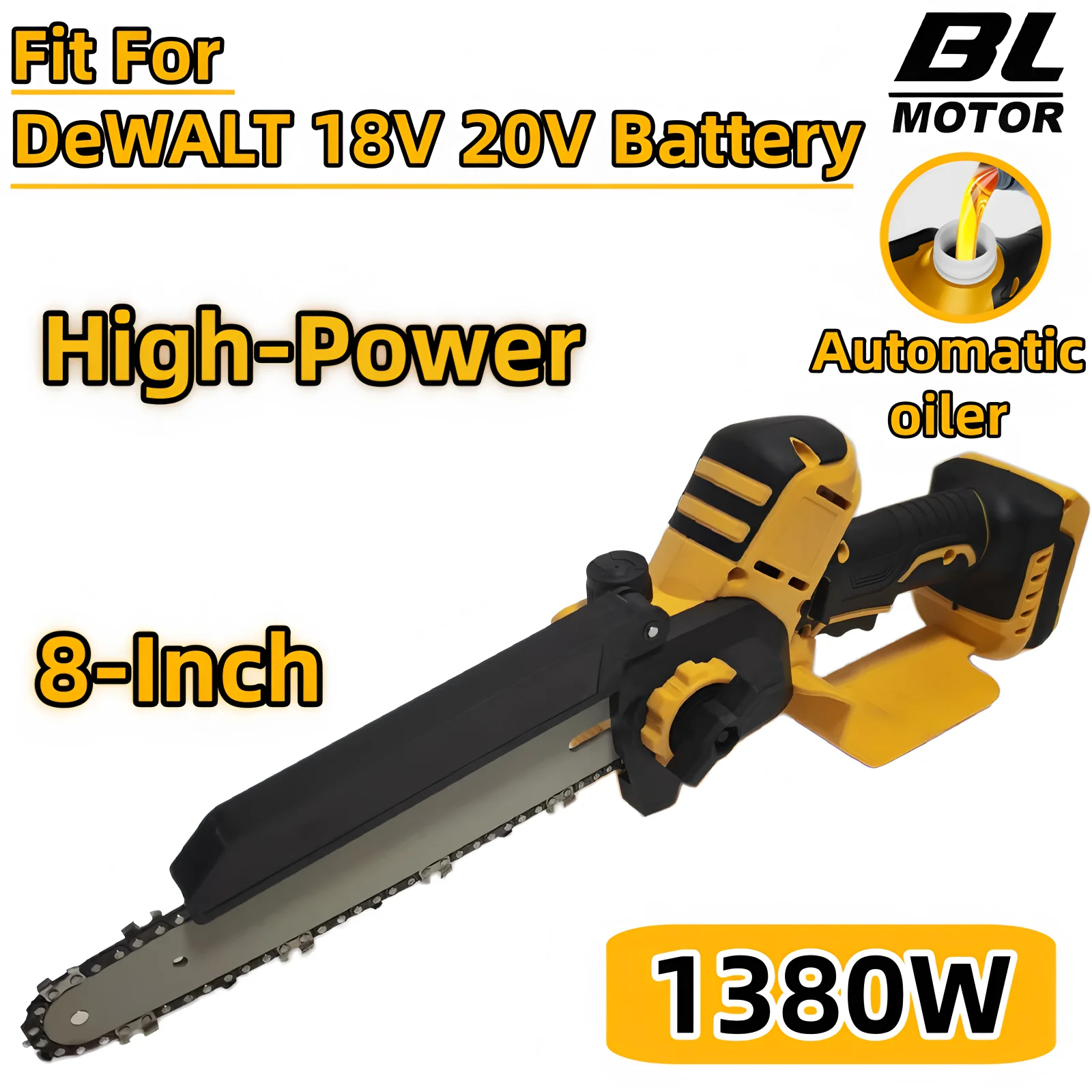 For DeWALT 18V 20V Battery 1380W High-Power Brushless 8 Inch Chainsaw Auto Oiler Electric One Click Adjust Chain Saw Power Tools