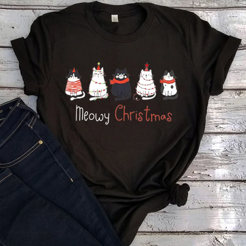 

Christmas Cat Shirt Merry Christmas Cat Lover Shirts Christmas Gift for Cat Mom Gifts for Cat Lover Women Clothing Vintage