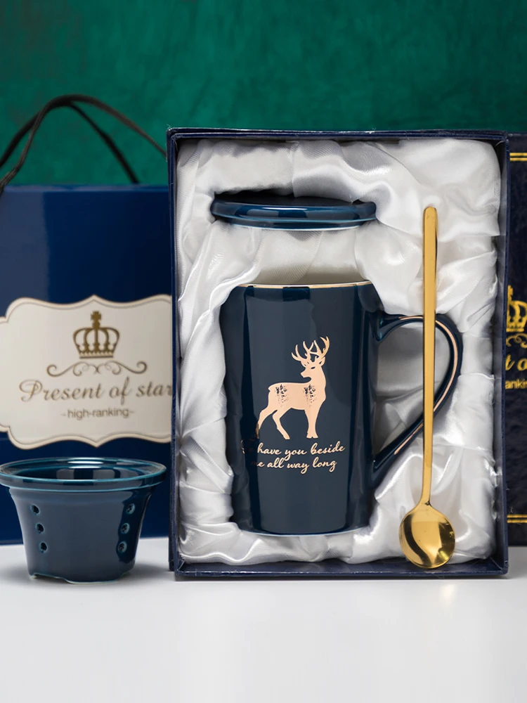 

Creative Cerc Mugs Luxury Milk Coffee Filter Tea Leaking Cup with Lid Spoon Home Use Gift Women's Geometric Pattern Cartoon