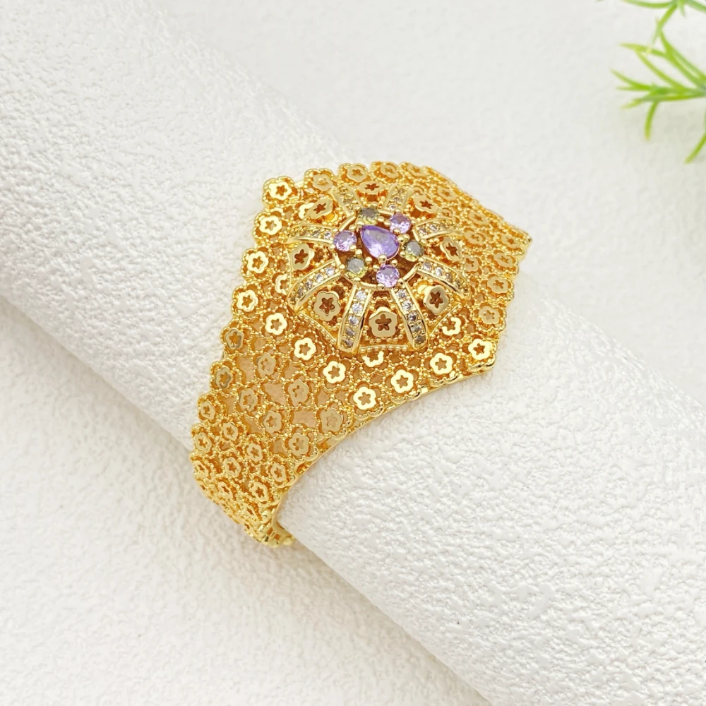 

Flora Gift for Women Gold Plated Copper Jewelry Set Islamic Wedding Copper Necklace Earrings Ring Bracelet Set Arabic Party