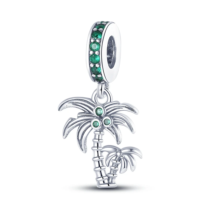 

New In 925 Sterling Silver Summer Coconut Trees Charms Beads Pendant Jewelry Fit Original 925 Bracelet For Women DIY Gift