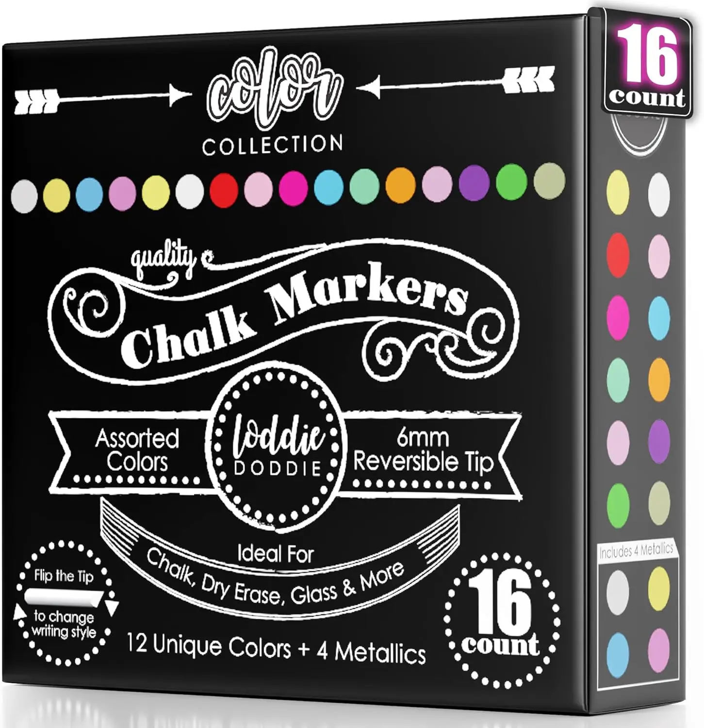 

Liquid Chalk Markers 16 Pack with Reversible Tips for Blackboard Glass Whiteboard Easy Erase
