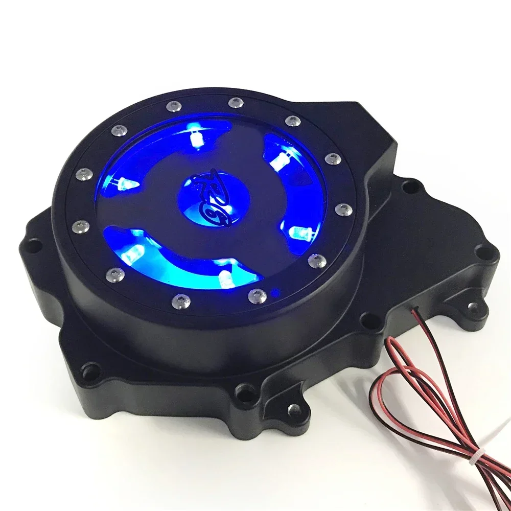 Blue LED See Through Engine Stator Cover for Yamaha YZF R6 2003-2006 06-09 R6S BLACK Aftermarket Motorcycle Parts