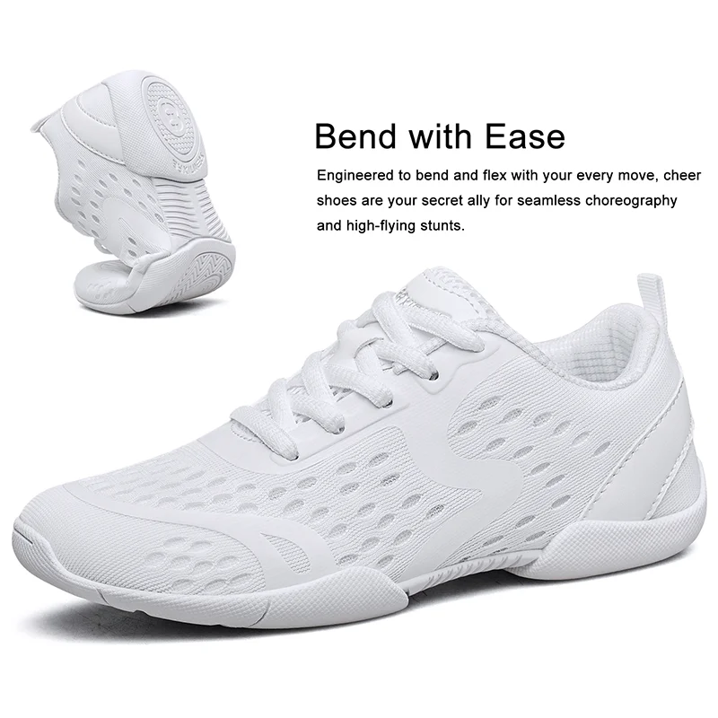 BAXINIER Girls Cheerleading Dance Shoes White Cheer Dance Sneakers for Women Youth Breathable Mesh Lightweight Training Shoes