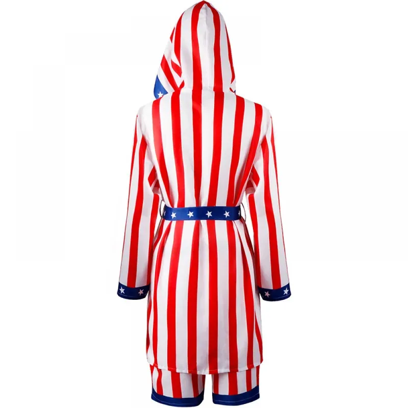 lili 123Unisex Boxing Cosplay Costume Satin American Flag Rocky Boxer Uniform Hooded Robe Shorts for Women Men Fancy Outfit Hall