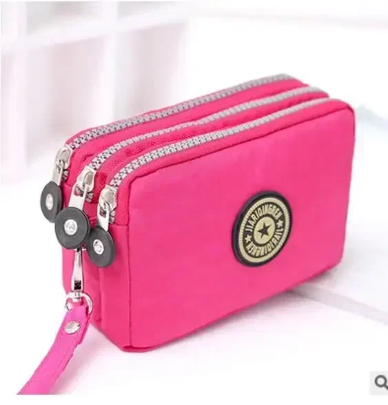 New Fashion Portable Women Wallet Make-up Bag Coin Purse Mini Bag with Three Zipped Women Wallets Big Capacity Phone Pouch